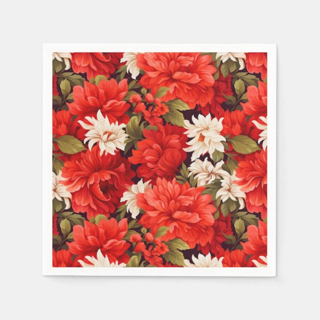 Servilleta De Papel Flores rojas y blancas luminosas (Anverso)