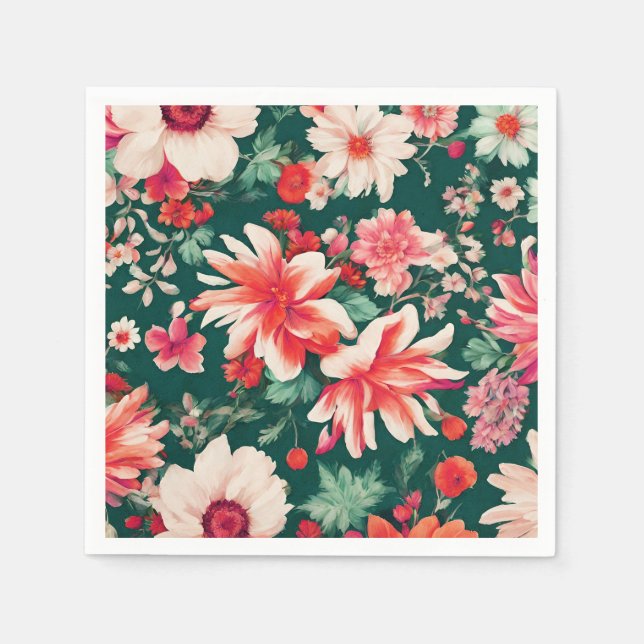 Servilleta De Papel Flores rojas y blancas vibrantes (Anverso)