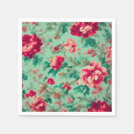 Servilleta De Papel Flores rojas y hojas verdes exquisitas