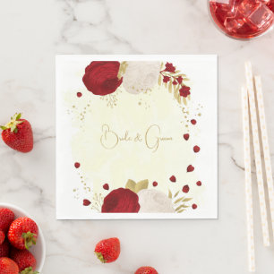 Servilleta De Papel Flores románticas rojo oscuro y blanco oro