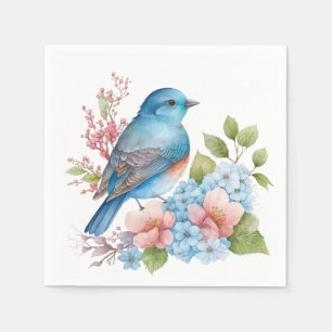 Servilleta De Papel Flores románticas y pájaro azul