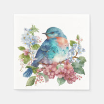 Flores románticas y pájaro azul