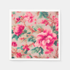 Servilleta De Papel Flores rosa brillante refinadas y elegantes, hojas