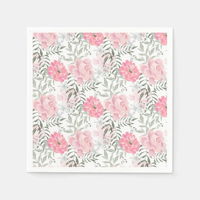 Servilleta De Papel Flores rosa rosadas de peonis (Anverso)