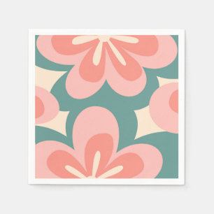 Servilleta De Papel Flores rosa y turquesa de estilo retro