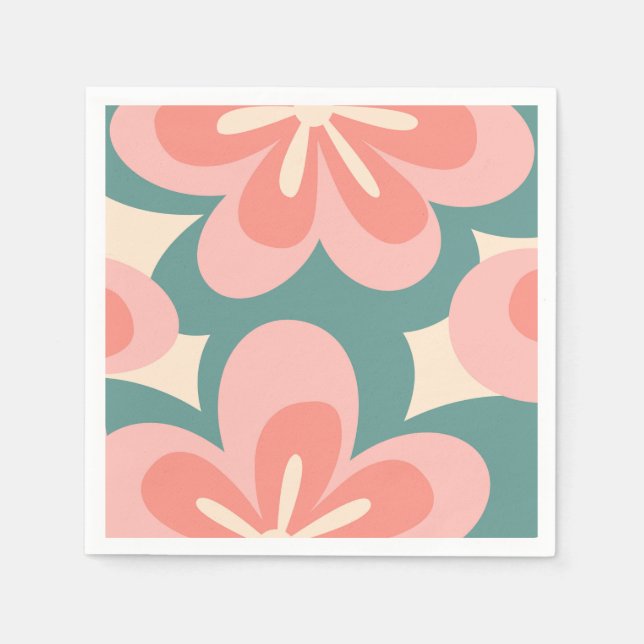 Servilleta De Papel Flores rosa y turquesa de estilo retro (Anverso)