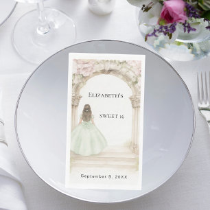 Servilleta De Papel Flores rosadas arquean vestido verde Sweet 16