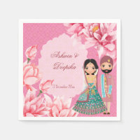 Flores rosadas de loto con una linda pareja de nov