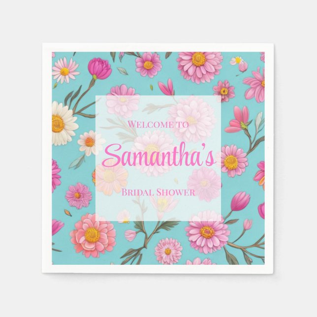 Servilleta De Papel Flores rosadas de margarita floral (Anverso)