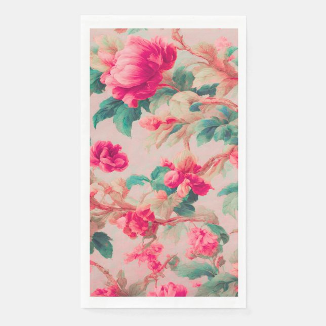 Servilleta De Papel Flores rosadas elegantes y refinadas, hojas exuber (Anverso)