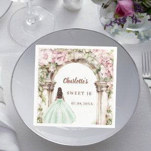 Servilleta De Papel Flores rosadas en arco vestido verde almuerzo Swee