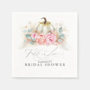 Servilleta De Papel Flores rosadas hierba de las pampas y calabaza bla