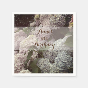 Servilleta De Papel Flores rosadas Hydrangea Napkins con cumpleaños nú