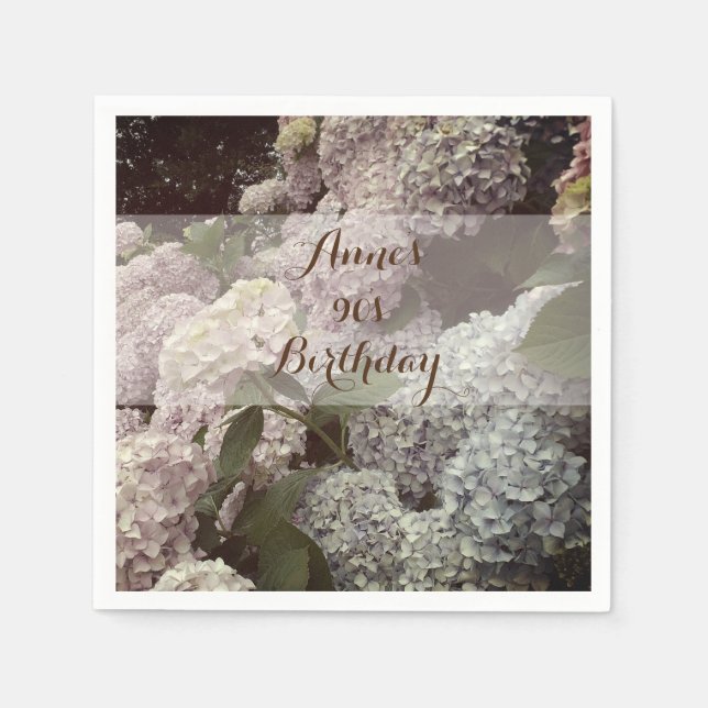 Servilleta De Papel Flores rosadas Hydrangea Napkins con cumpleaños nú (Anverso)