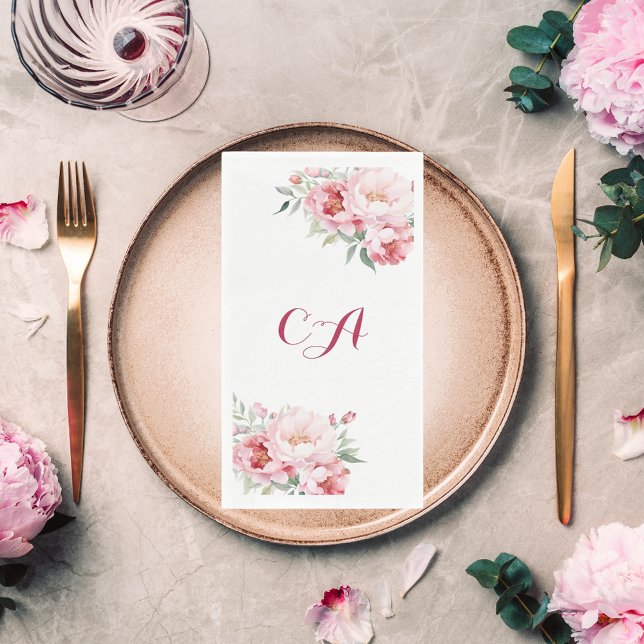 Servilleta De Papel Flores rosadas monograma cumpleaños (Subido por el creador)