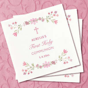 Servilleta De Papel Flores rosadas Primera Comunión
