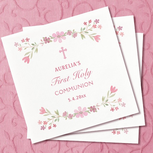 Servilleta De Papel Flores rosadas Primera Comunión (Subido por el creador)