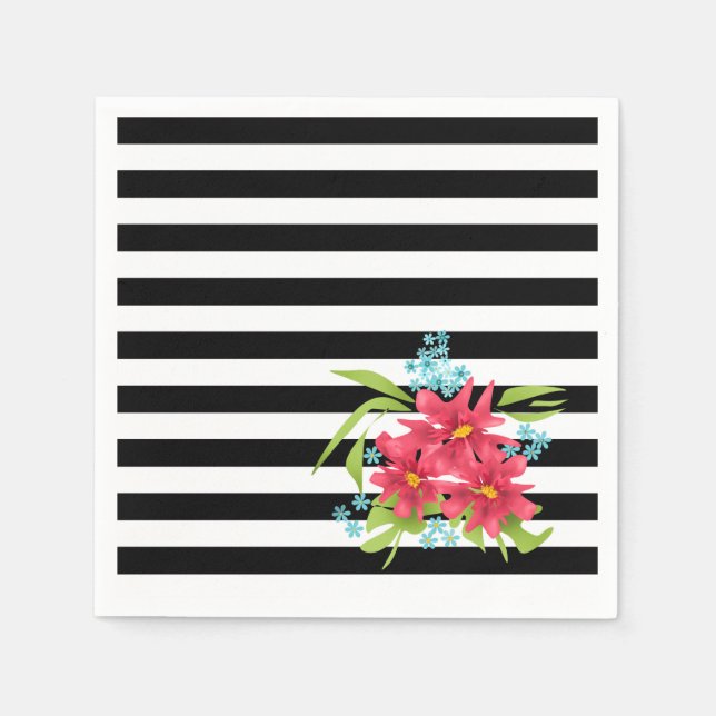 Servilleta De Papel Flores rosadas sin foco floridas rayas blancas neg (Anverso)