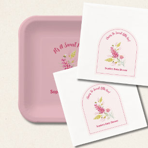 Servilleta De Papel Flores rosadas y abejas bumble Una pequeña abeja d