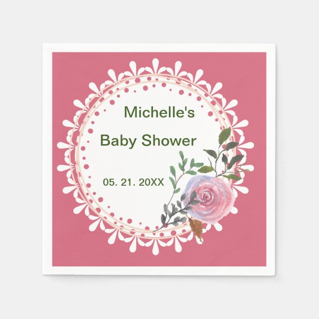 Servilleta De Papel Flores rosadas y blancas personalizadas (Anverso)