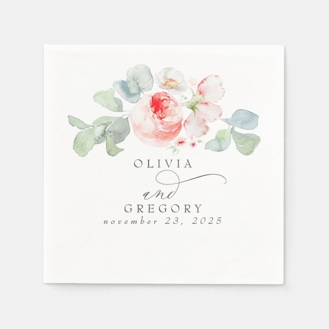 Servilleta De Papel Flores rosas Boda romántico elegante (Anverso)