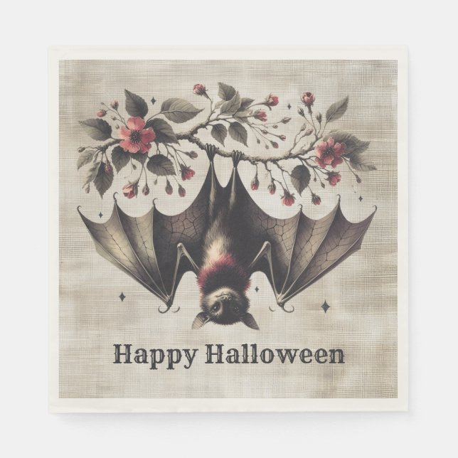 Servilleta De Papel Flores rosas de Halloween Malvado Bat Green Leaves (Anverso)