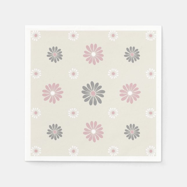 Servilleta De Papel Flores rosas y grises (Anverso)