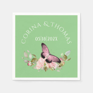 Servilleta De Papel Flores rosas y mariposa en Boda verde