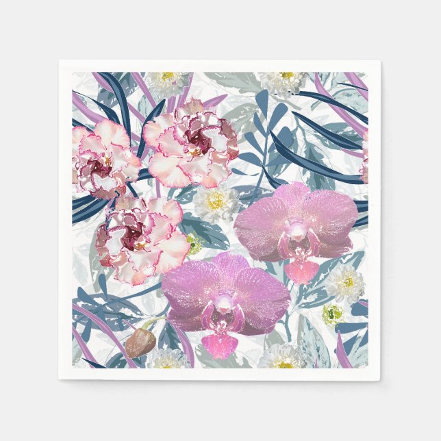 Servilleta De Papel Flores rosas y orquídeas. (Anverso)