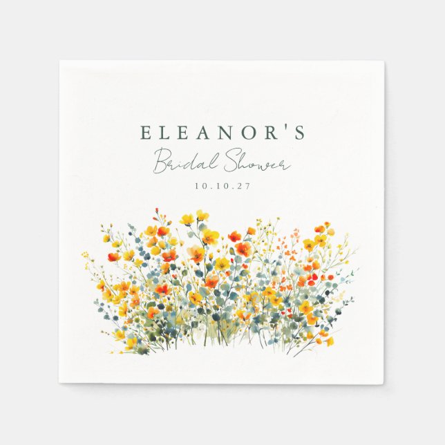 Servilleta De Papel Flores salvajes amarillo y Naranja de la pradera (Anverso)