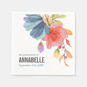 Servilleta De Papel Flores salvajes azul acuarela negrita Graduación