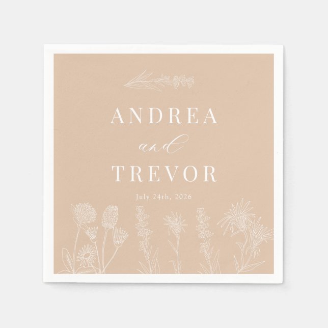 Servilleta De Papel Flores salvajes blancas | Boda de la Moda Boho (Anverso)