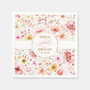Servilleta De Papel Flores salvajes de color de agua Rubor Boda elegan
