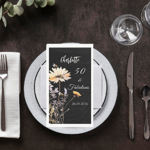 Servilleta De Papel Flores salvajes negro 50 fabulosos cumpleaños