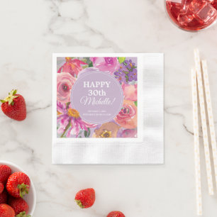 Servilleta De Papel Flores silvestres acuarela rosa púrpura Cumpleaños