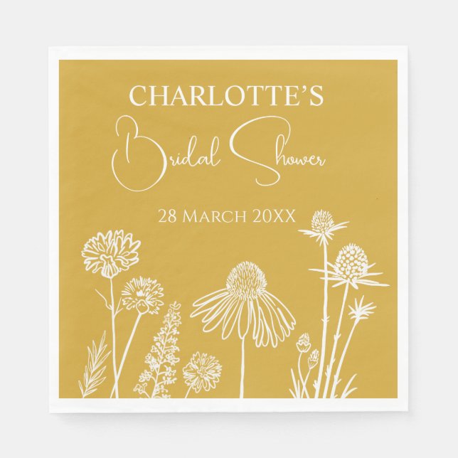 Servilleta De Papel Flores silvestres amarillas esbozadas Floral Brida (Anverso)