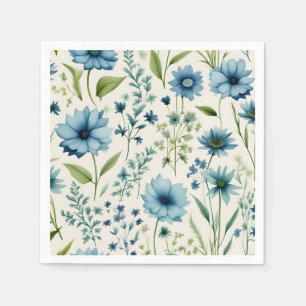 Servilleta De Papel Flores Silvestres Azules Y Verdes Botánicas