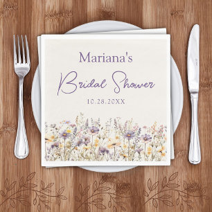 Servilleta De Papel Flores Silvestres Beige Purpura Té de Boda Floral