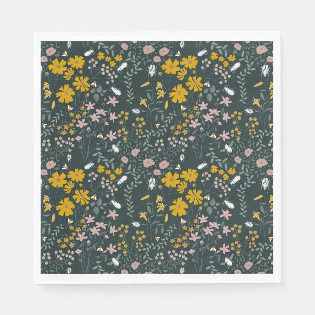 Servilleta De Papel Flores silvestres bohemias de mostaza (Anverso)