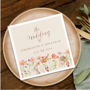 Servilleta De Papel Flores Silvestres Boho Floral Beige Terracota Boda