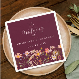 Servilleta De Papel Flores Silvestres Boho Floral Burgundy Rosa Tostad