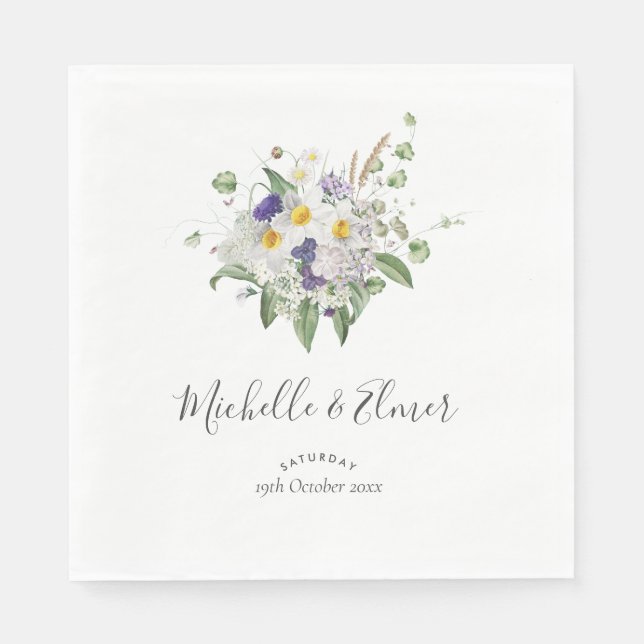 Servilleta De Papel Flores Silvestres Campestres Bodas Ramo (Anverso)