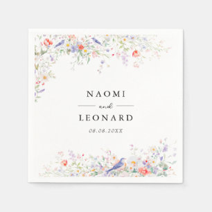 Servilleta De Papel Flores Silvestres Caprichosas y Pájaros Azules Acu