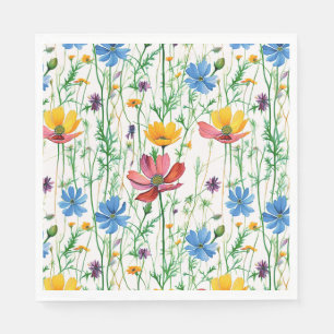 Servilleta De Papel Flores silvestres coloridas y hierba verde