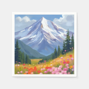 Servilleta De Papel Flores silvestres de montaña Paisaje acuarela