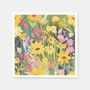 Servilleta De Papel Flores silvestres de primavera   Pintura en acuare