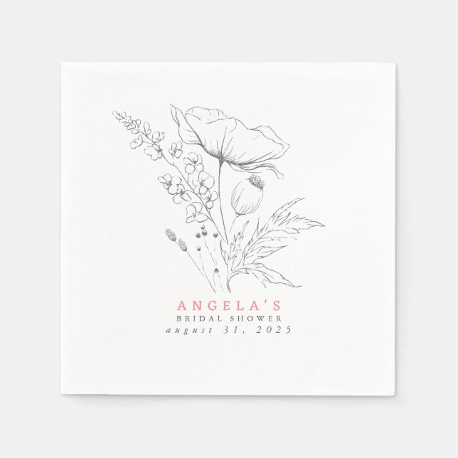 Servilleta De Papel Flores silvestres dibujadas a mano Elegante Minima (Anverso)