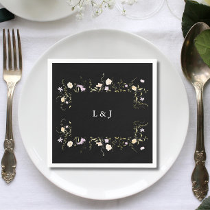 Servilleta De Papel Flores Silvestres Elegantes en Blanco y Negro Boda