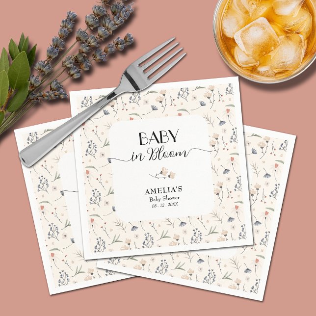 Servilleta De Papel Flores silvestres en Baby Shower marfileña (Baby in Bloom wildflowers on ivory baby shower napkins)