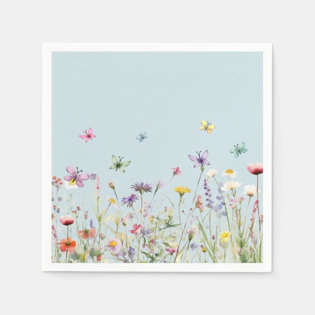 Servilleta De Papel Flores silvestres Mariposas Papel Napkin (Anverso)